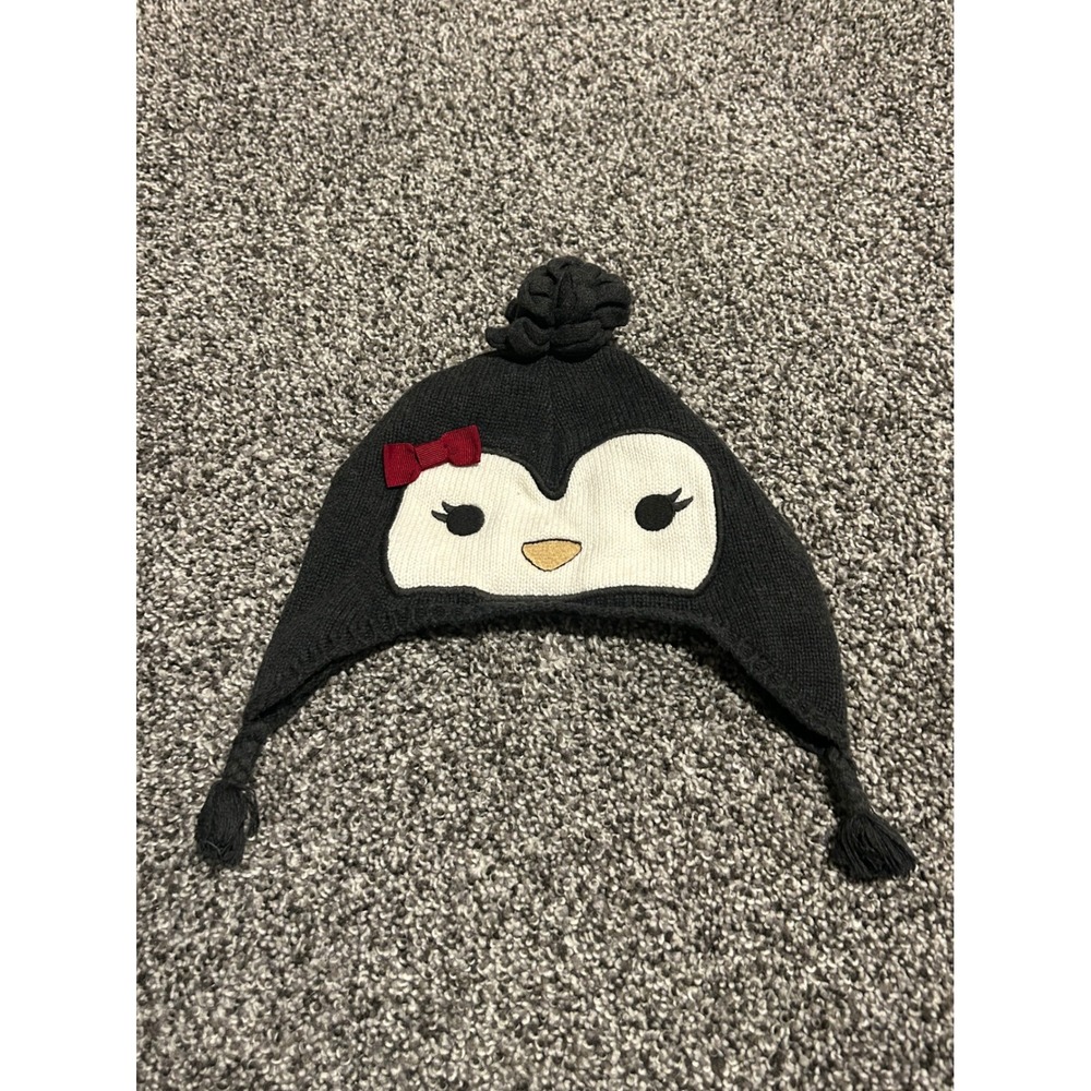 K20 Gymboree Penguin‎ Winter Hat With Bow Ear Flaps 2T 3T